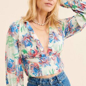 Anthropologie Floral Banded Blouse